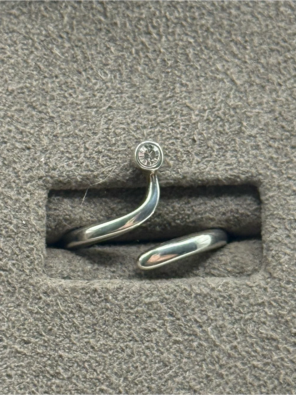 Silver Open Band Ring with Single Clear Stone - Women Jewelry